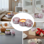 Marbled Red & White Design Tinplate Container