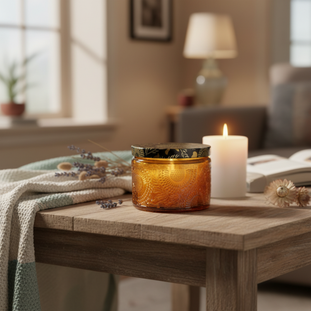 Yellow Embossed Glass Storage