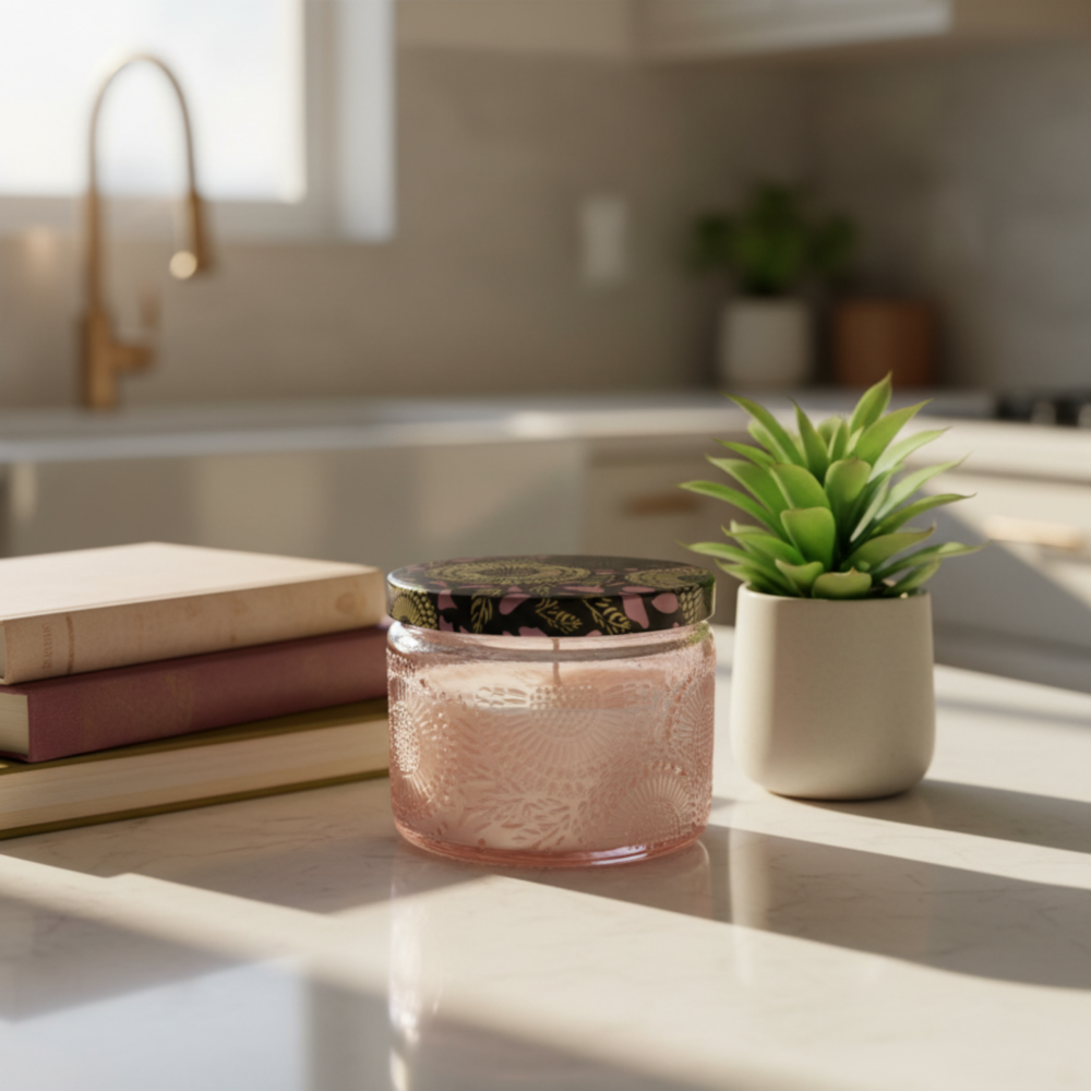 Light Purple Embossed Glass Storage