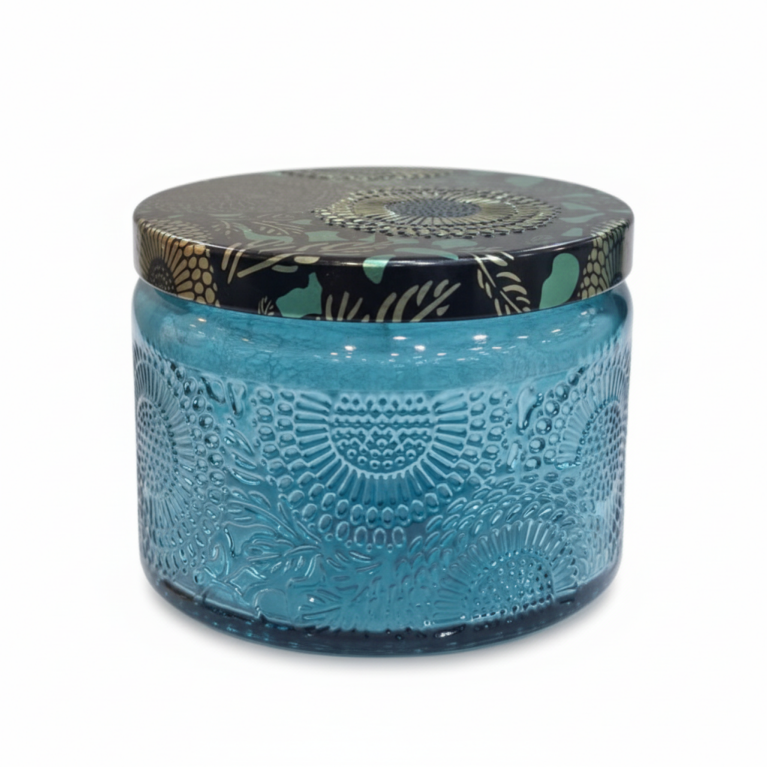 Blue Embossed Glass Storage Jar