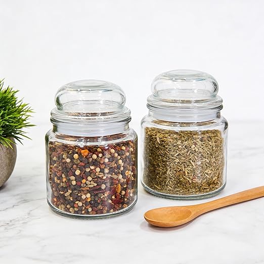 Clear Glass Storage Jars with Lids, 350g, 13x9 cm