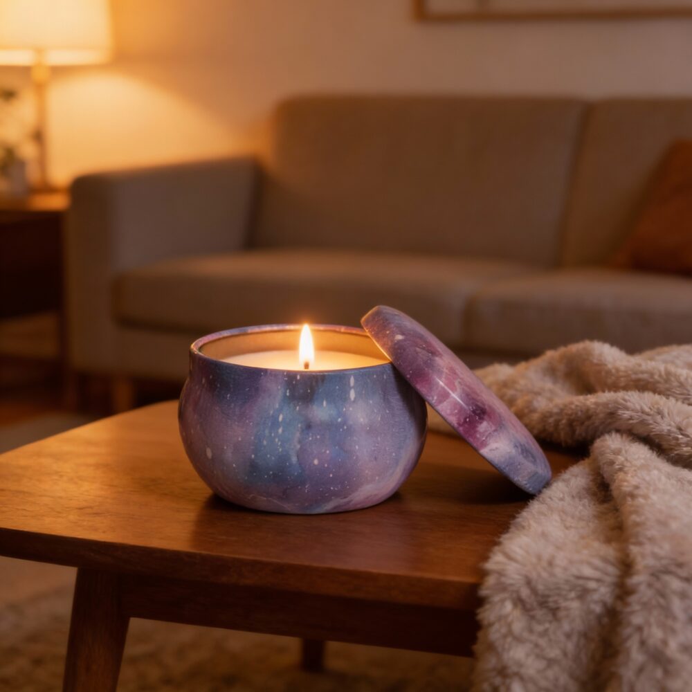 Purple Galaxy Metal Storage Tin with Lid