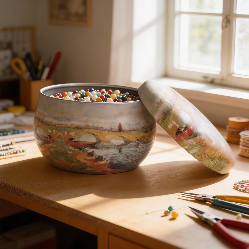 Light Blue Metal Storage Jar with Lid