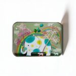 Silver Metal Tinplate Storage Container with Green Elephant Lid