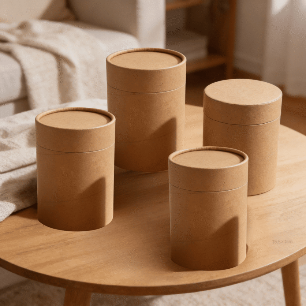 Round Kraft Paper Storage Box with Lid – 15.5 × 12 cm
