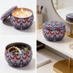 Dark Blue Mandala Metal Storage Tin 7.5 × 5 cm for Candles & Accessories – 100g