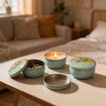 Baby Blue Metal Storage Tin with Yellow Design – 50g Capacity