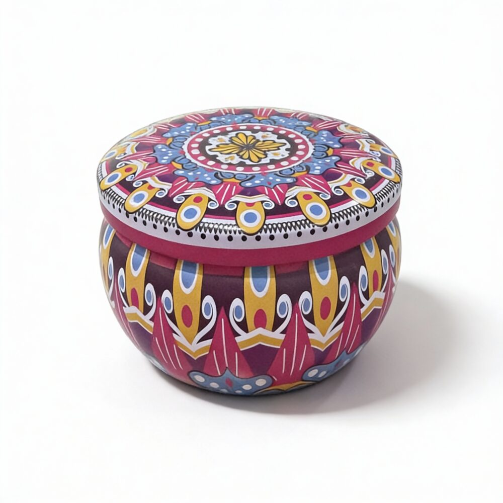 Dark Purple Mandala Metal Storage Tin 7.5 × 5 cm for Candles & Accessories – 100g