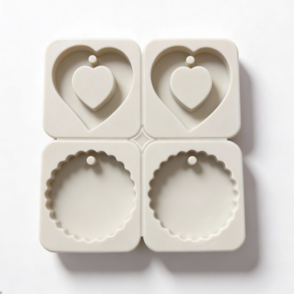 4-Cavity Silicone Mold for Candles and Soap – 2 Hearts & 2 Circles DIY Mold