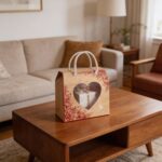 Cute Cartoon Brown Gift Bag with Heart Window