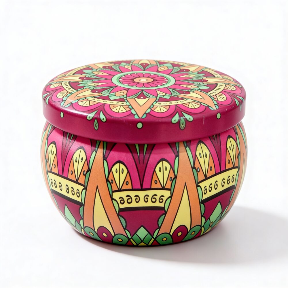 Pink Mandala Metal Storage Tin 7.5 × 5 cm for Candles & Accessories – 100g