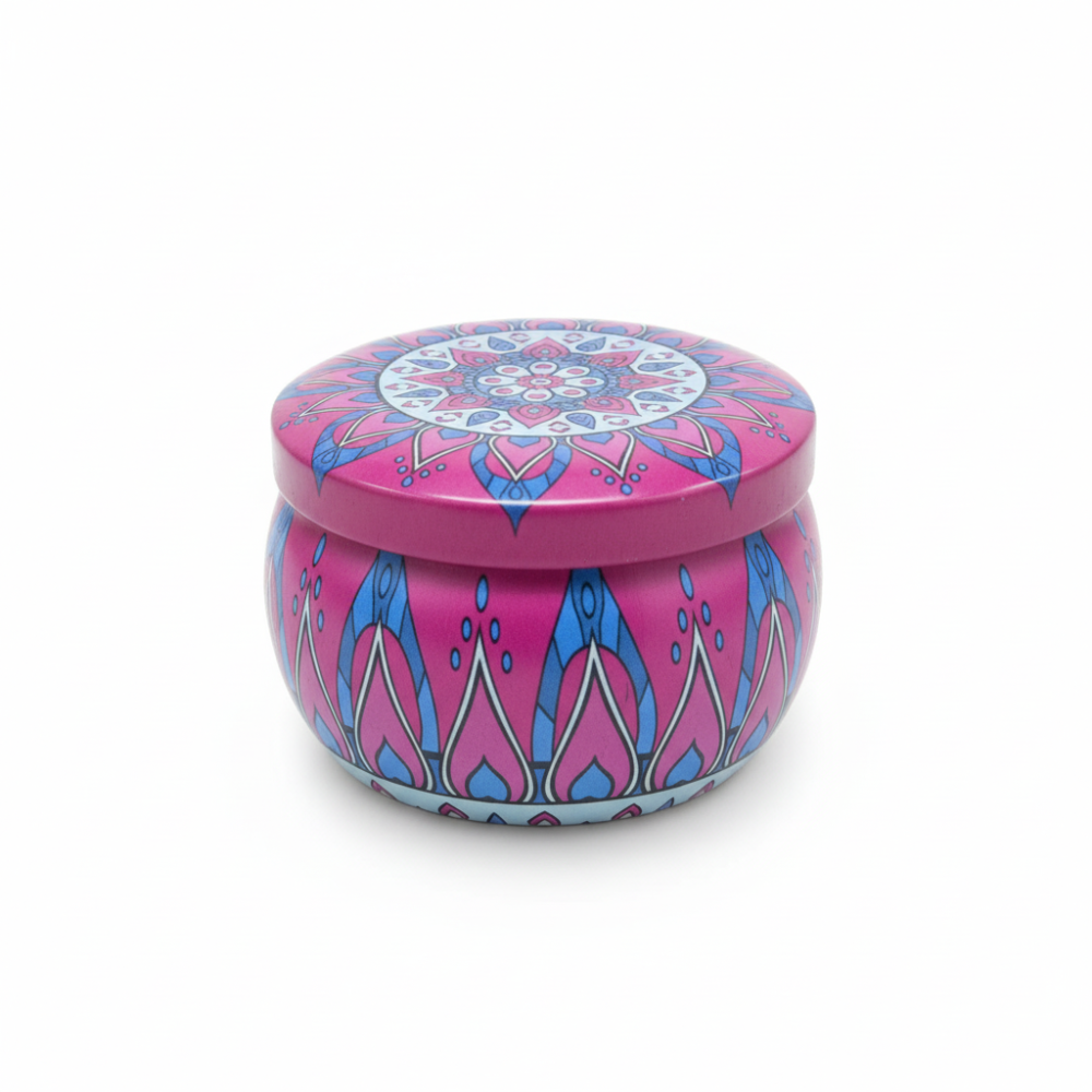 Pink Mandala Metal Storage Tin 7.5 × 5 cm for Candles & Accessories – 100g