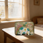 Silver Metal Tinplate Storage Container with Green Elephant Lid