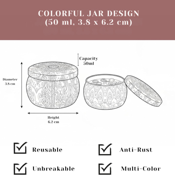 Blue Tinplate Mini Jar 50ml 3.8 × 6.2 cm, 50ml - Image 2