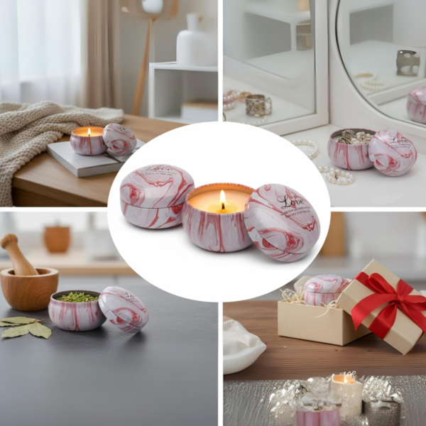 Marbled Red & White Design Tinplate Container with lids, 6.2*9 cm, 120ml - Image 3