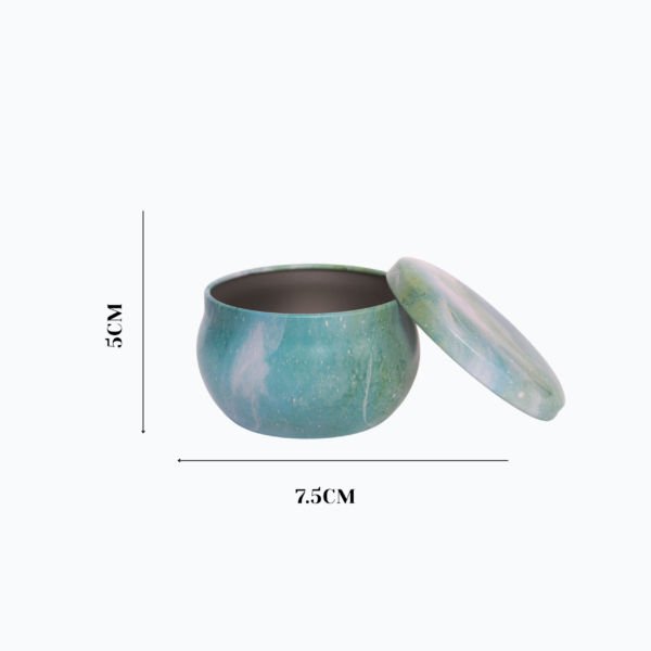 Blue and Green Metal Storage Tin with Lid – 5x7.5 cm. Decorative, Reusable Container for Candles, Spices, Herbs, Beads, and Small Storage - Image 3