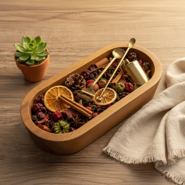 Rustic Wooden Oval Bowl, Functional Decor for Home & Candle Accessories - Image 3