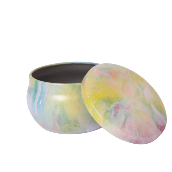 Pastel Color Metal Storage Tin with Lid – Striped Lines Design – 5x7.5 cm – Decorative, Reusable for Candles, Spices, Herbs, Beads, and Small Storage