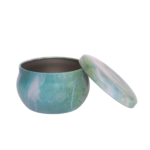 Blue and Green Metal Storage Tin with Lid – 5x7.5 cm. Decorative, Reusable Container for Candles, Spices, Herbs, Beads, and Small Storage