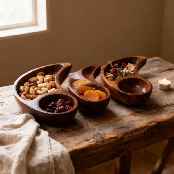 Handcrafted Natural Wooden Serving Bowls, Set of 3 Organic Tree-Trunk Design - Image 2