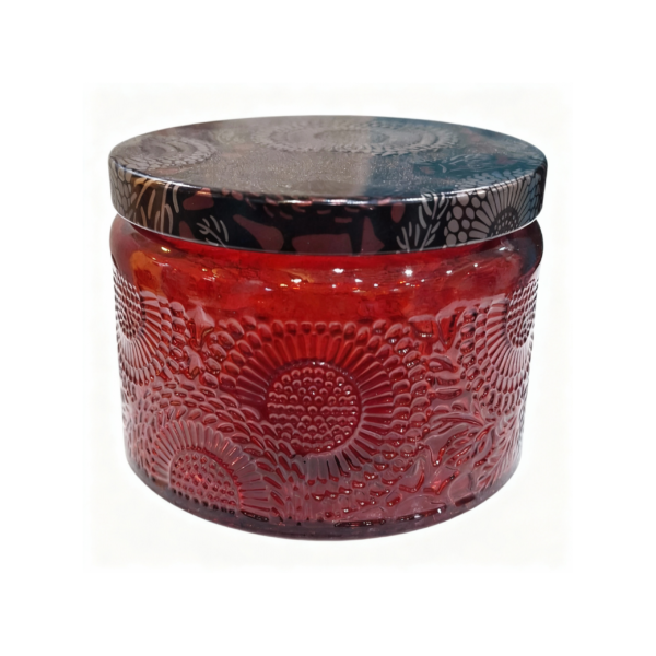 Red Embossed Glass Storage Jar with Decorative Lid