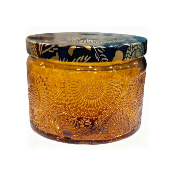 Yellow Embossed Glass Storage Jar with Decorative Lid