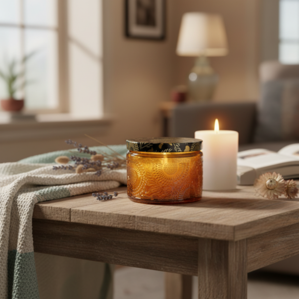 Yellow Embossed Glass Storage Jar with Decorative Lid - Image 2