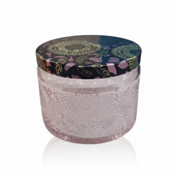 Light Purple Embossed Glass Storage Jar with Decorative Lid