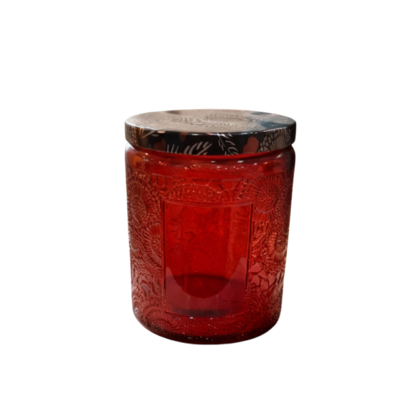 Red Embossed Glass Storage Jar with Decorative Lid 200 gram