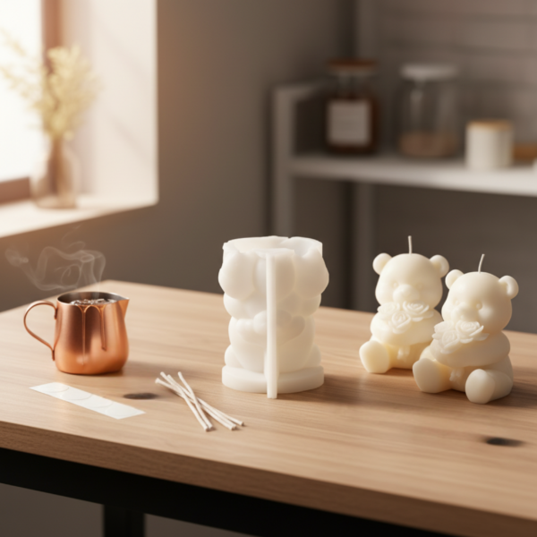 Teddy Bear with Flowers Silicone Mold. For Candle & Soap Making - Image 3