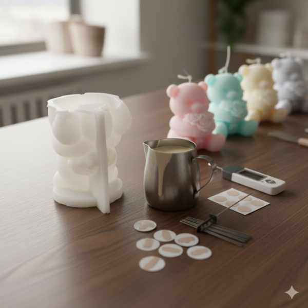 Teddy Bear with Flowers Silicone Mold. For Candle & Soap Making - Image 2