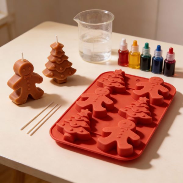 Ginger Man and Christmas Tree Silicone Mold – 6-Piece Set for Candle & Soap Making – Reusable Mold - Image 2