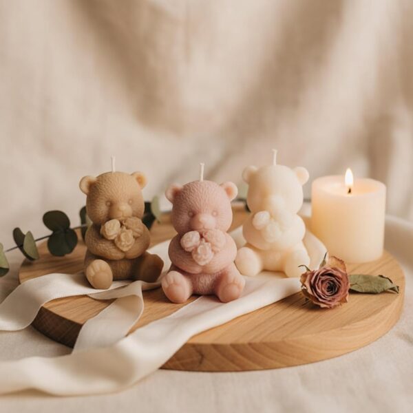 3D Silicone Teddy Bear Mold, White, Non-Stick Flexible Candle and Soap Making Mold, Heat Resistant, 20g Wax Capacity, Reusable - Image 3