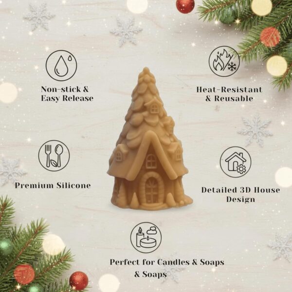 3D Christmas House Silicone Mould for Candle and Soap Making, 12x6 cm, Heat-Resistant, Non-Stick, DIY Holiday Craft Tool - Image 3