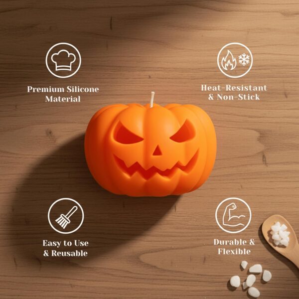 3D Pumpkin Silicone Candle Mold, 8x4 cm, 180g Capacity, Reusable for Soap and Wax Making, Heat-Resistant, Non-Stick - Image 2