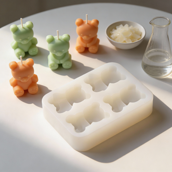 4 cavities of small Teddy Bear Silicone Mold, for Candle and Soap Making Mold. - Image 3