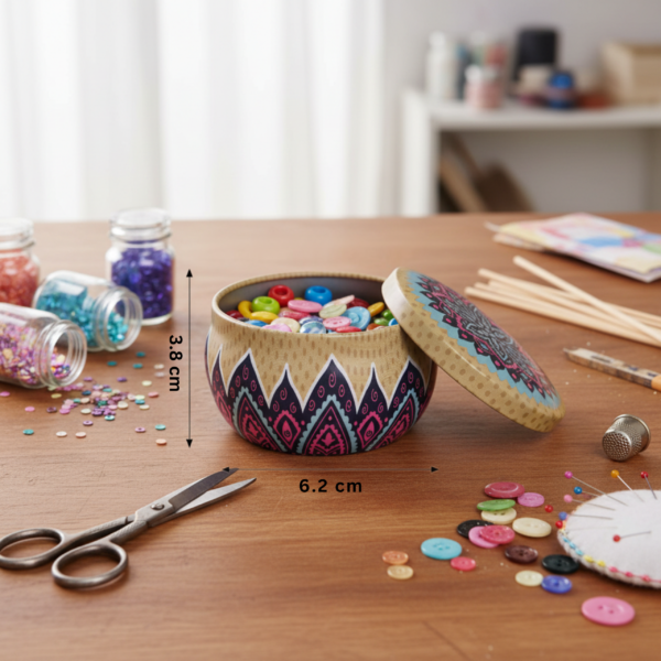 Beige with Dark Purple Colorful Tinplate Mini Jar 50ml 3.8 × 6.2 cm, 50ml - Image 3