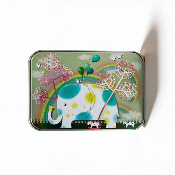 Silver Metal Tinplate Storage Container with Green Elephant Lid – 100g Decorative Tin for Candles, Accessories & Beads