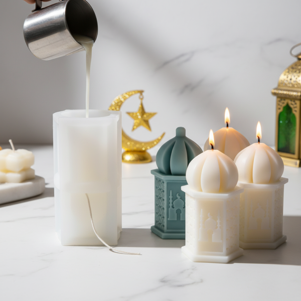 Fanous Lantern Silicone Mold with Mosque – Ramadan Candle & Soap Mold for DIY Wax Crafts - Image 2