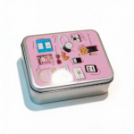 Silver Metal Tinplate Storage Container with Pink Decorative Lid. 100g Tin for Candles, Accessories & Beads