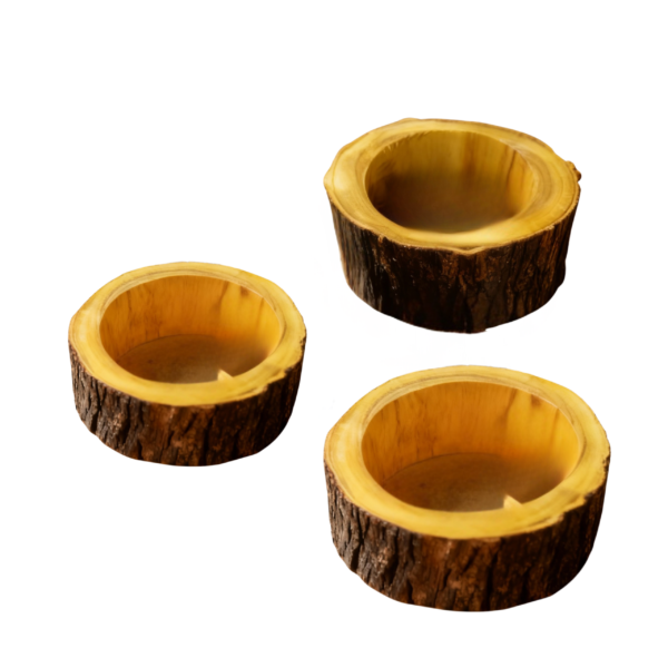 Set of 3 Wooden Bowls Shaped Like a Tree Trunk – Natural Decor