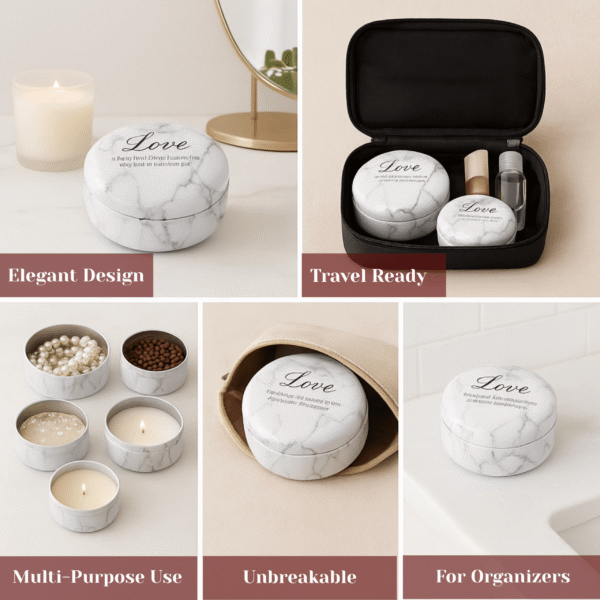 Marble Tinplate Container with lid, 6.2*9 cm, 120ml - Image 3