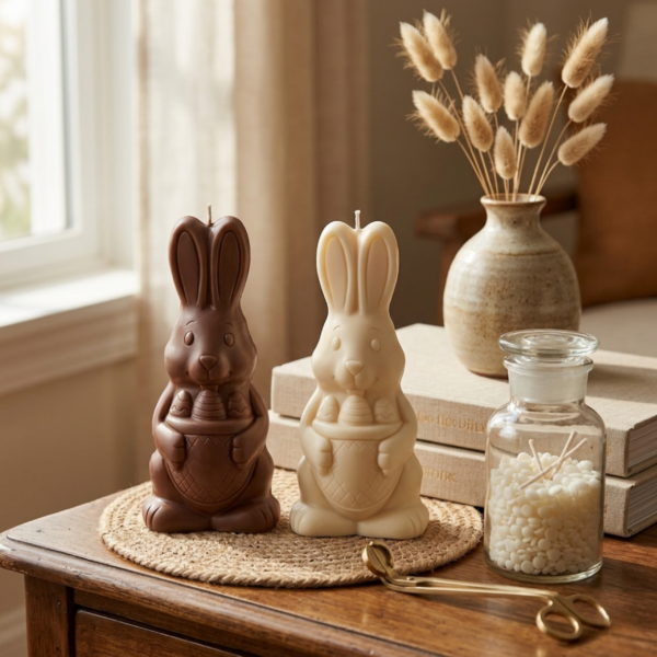 Premium 3D Easter Bunny Silicone Mold. Sitting Rabbit with Egg Basket Shape. Flexible & Durable Mold for Candle Making & Handmade Soap Crafts. Spring Seasonal DIY Decor - Image 2