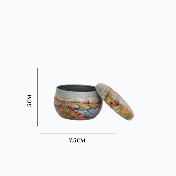 Light Blue Metal Storage Jar with Lid – Sea, & Tiny Fishermen Design – 5x7.5 cm – Decorative, Reusable for Candles, Spices, Herbs, Beads, and Small Storage - Image 3