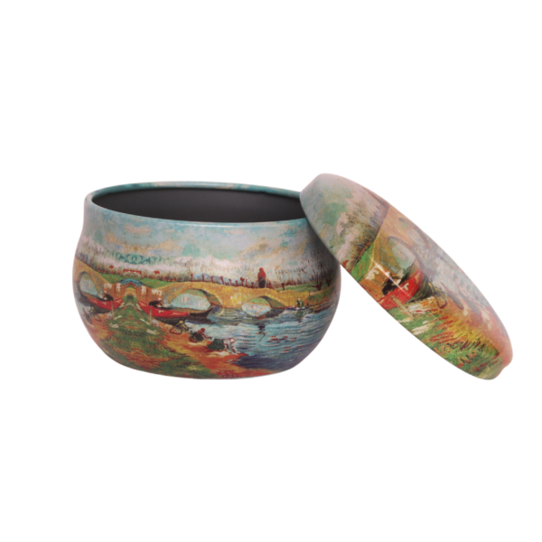 Light Blue Metal Storage Jar with Lid – Sea, & Tiny Fishermen Design – 5x7.5 cm – Decorative, Reusable for Candles, Spices, Herbs, Beads, and Small Storage