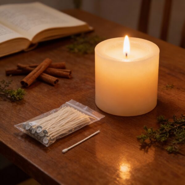 Set of 100 Egyptian Natural Cotton Candle Wicks with Metal Tabs, 12cm - Image 3