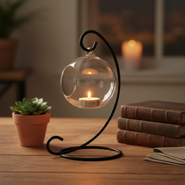 Wrought Iron Hanging Glass Candle Holder. Elegant Tealight Display for Home, Garden & Décor. - Image 3