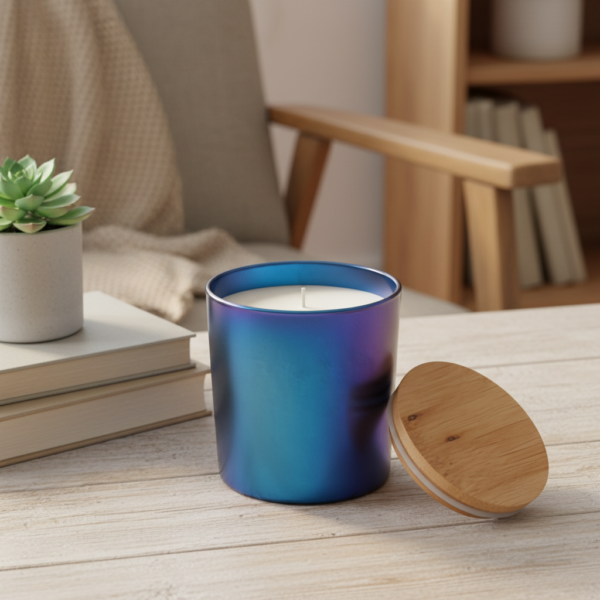 Blue Candle Storage Container with Wooden Lid – 250g Capacity Candle Jar – Decorative Home Storage for Scented Candles, Wax & Accessories - Image 2