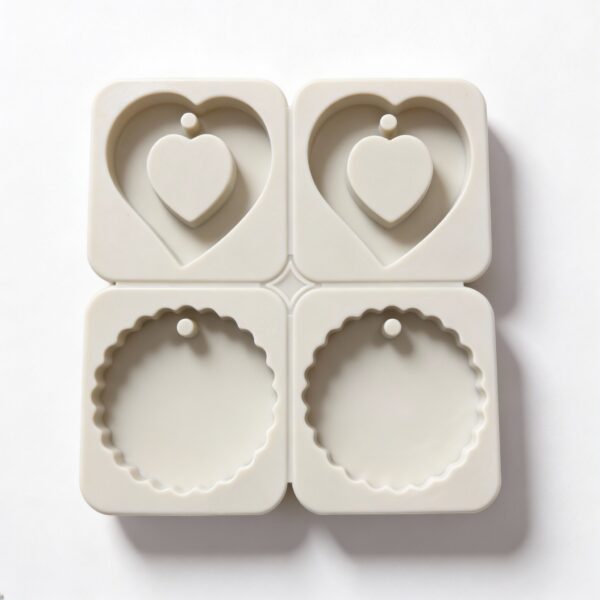 4-Cavity Silicone Mold for Candles and Soap Making.  2 Hearts & 2 Circles DIY Mold