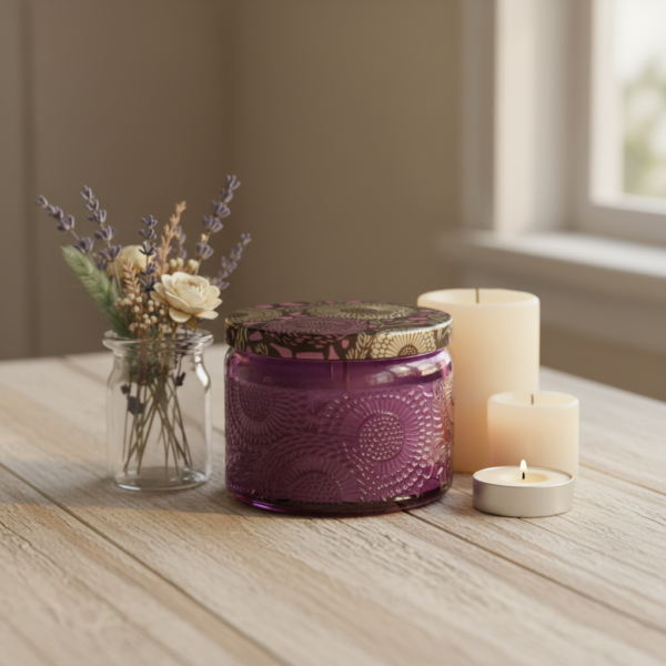 Purple Embossed Glass Storage Jar with Decorative Lid - Image 2